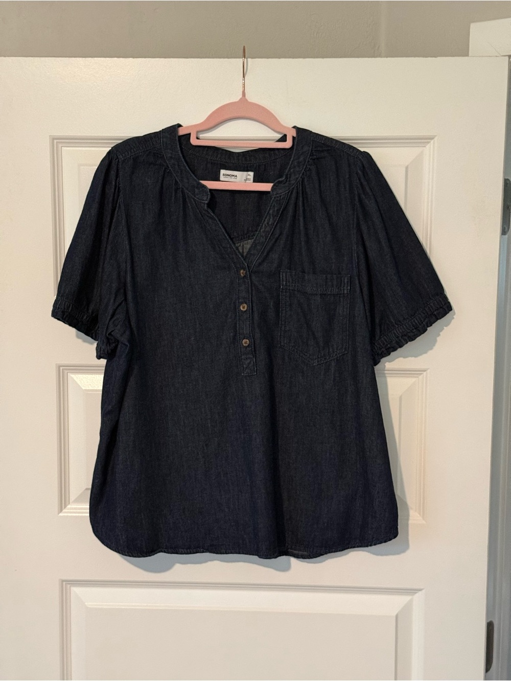 Sonoma Dark Indigo Denim Short-Sleeve Henley Blouse